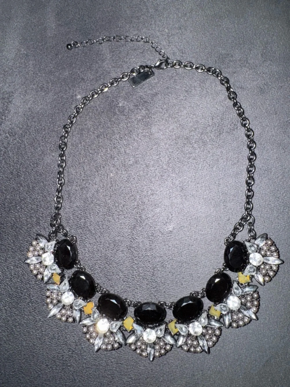 Steve Madden Statement Necklace Crystal Black Silver Oval Link Fashion Jewelry - Picture 3 of 5